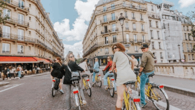A happy group of cyclists on a Paris Bike Tour